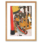 Painting Japanese Woman Geisha Windy Day Umbrella Japan Framed Print 9X7 Inch