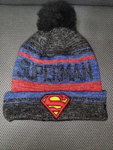 DC Comics Superman Logo Knit Pom Pom Beanie Stocking Cap Ski Hat Size Adult Kids - Picture 1 of 10