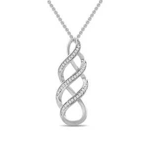 Essentials Women's Sterling Silver Diamond Twist Pendant Necklace 0.1 cttw - Picture 1 of 1