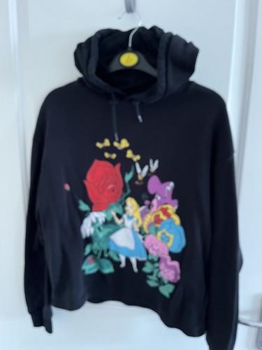 VETEMENTS Disney store alice in wonderland graphic short black ladies hoodie sz uk M Gc