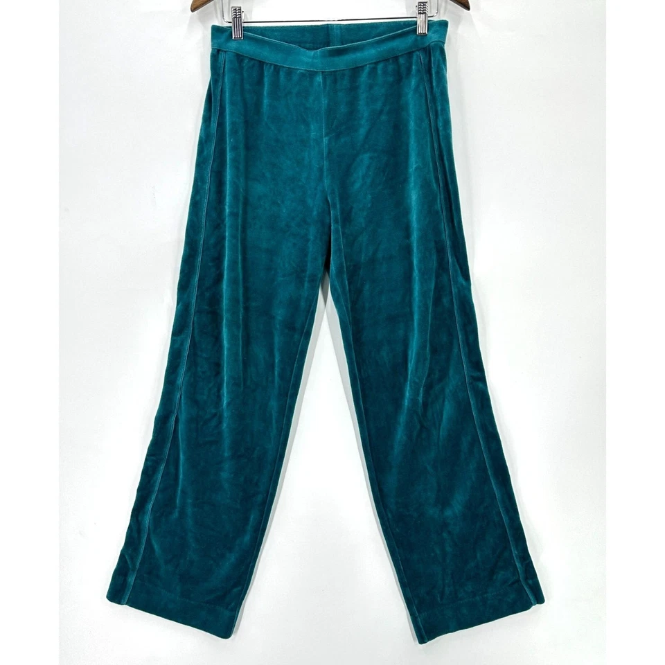 Pantalones Joan Vass para mujer de terciopelo recto pierna ancha cintura elástica verde L Foto 1 de 4