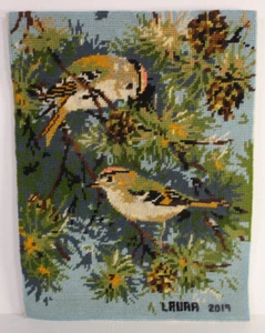 Hand Stitched Birds 13x16.5 Needlepoint Panel Marked England Signed Laura 2019 - Picture 1 of 15