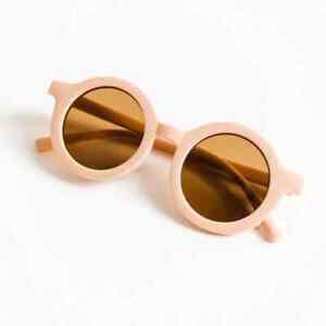 New Polished Prints Light Pink Baby Toddler Girl Round Retro Sunglasses UV400