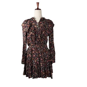 Zara Mini Dress Womens Medium Black Floral Prairie Boho Peasant Cottagecore - Picture 1 of 7
