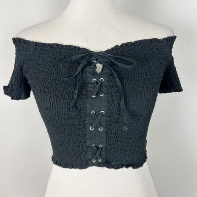 Женский укороченный топ Y2K на шнуровке с открытыми плечами капризный размер средний - Изображение 1 из 3