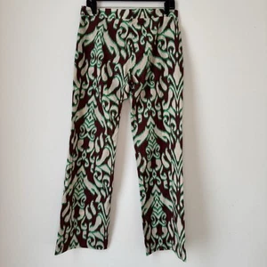 ZARA Womens Printed mid-rise straight leg Front zip Pants Sz M Brown Green Cream - Picture 1 of 10