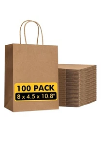 Braune Papiertüten mit Griffen Großpackung 100 Stück 8x4,5x10,8 Zoll Geschenktüten Großpackung, Bro... - Bild 1 von 6