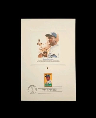 1982 COOPERSTOWN NY.  JACKIE ROBINSON FIRST DAY OF ISSUE STAMP 6x9 CARD  - Image 1 of 4