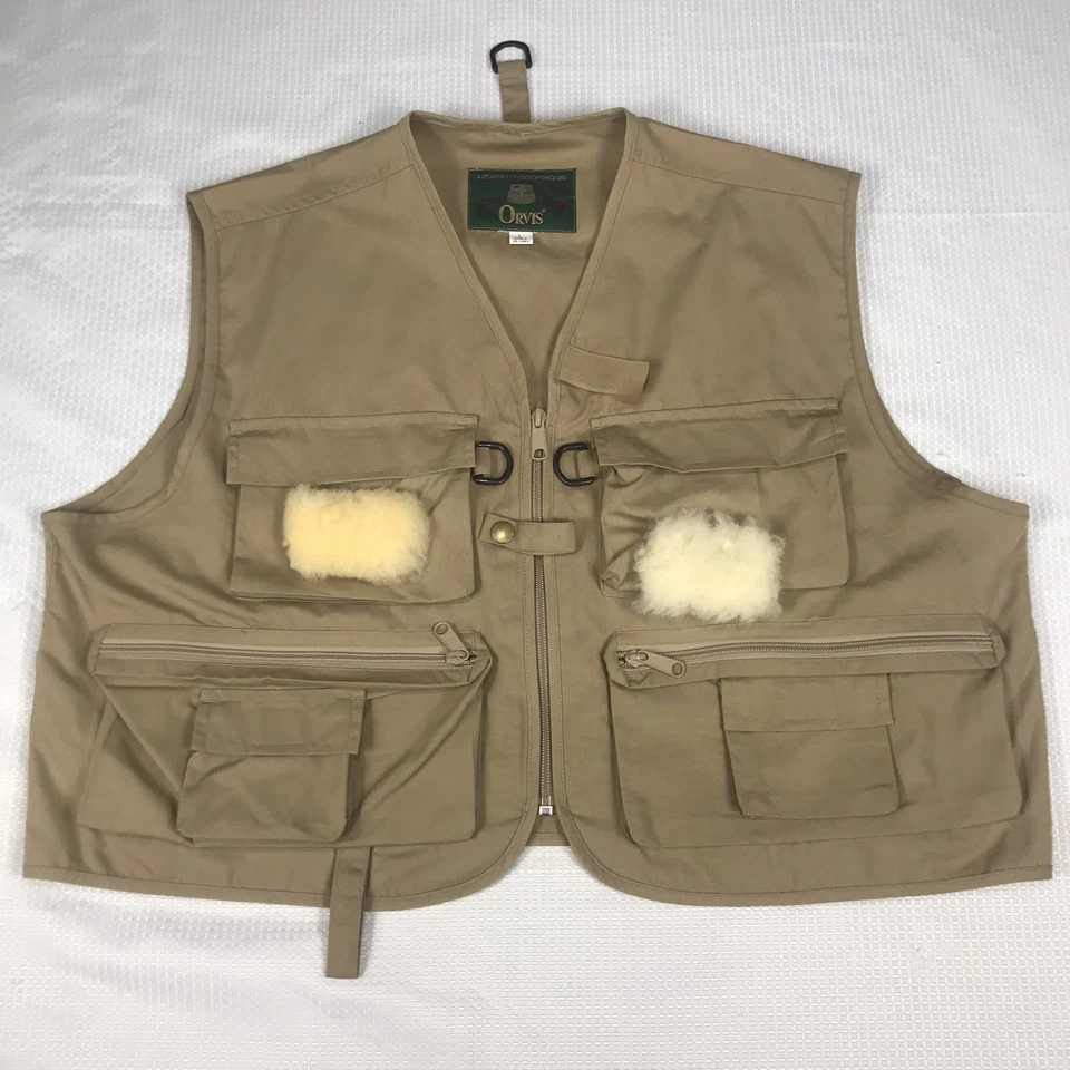 Vintage Orvis Mens Multipockets Fly Fishing Khaki Vest Zip Up Size Large NWOT - Image 1 of 4