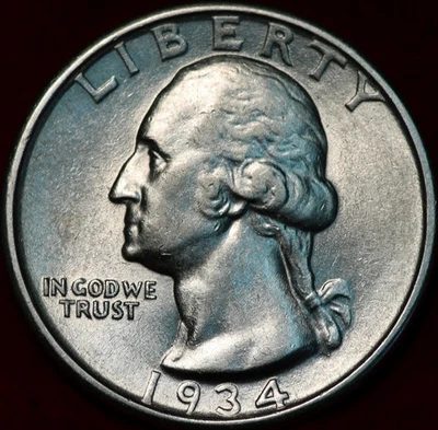 Uncirculated 1934 Philadelphia Mint Silver Washington Quarter - Image 1 of 2