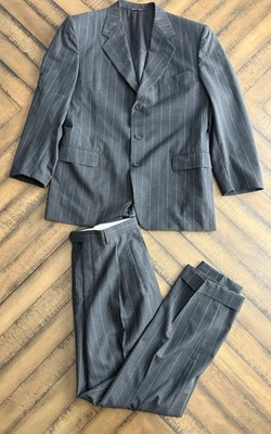 Canali 2 Piece Suit Mens 50R Black Loro Piana Italy Made Pinstripe - Image 1 of 4