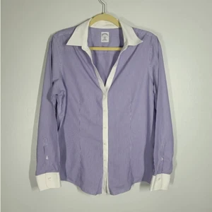 Brook Brothers Hemd Größe 12 Knopfleiste tailliert bügelfrei Nadelstreifen Oberteil blau - Bild 1 von 5