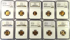 1949s,1950s,1951D,1952DS,1953s,1954DS,1955DS (10) Lincoln Wheat Cent MS66RD NGC - Picture 1 of 10