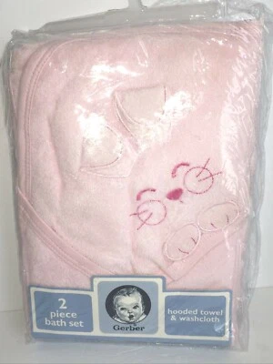 Gerber Infants  Cotton Pink Hooded Towel & Washcloths Bath Set Bunny Design - Image 1 of 4