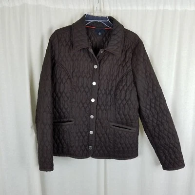Tommy Hilfiger Marrón Chocolate Acolchado A Presión Chaqueta Abrigo Granero Mujer L Foto 1 de 4
