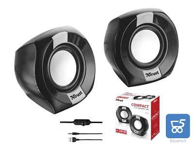Coppia di Speakers Trust Compaq 2.0 POLO 8 Watt 4W RMS Alimentazione USB PC NB - Immagine 1 di 4