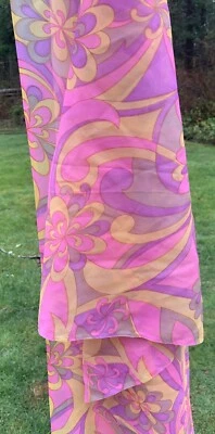 Vtg 60s Psychedelic Fabric Sheer Chiffon Flower Swirl Pink Retro Mod Pucci-esque - Image 1 of 4