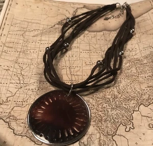 SILPADA N1433 Sterling Silver Pen Shell Pendant 5 Strand Brown Leather Necklace - Picture 1 of 5