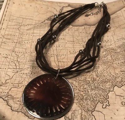 Colar de couro marrom 5 fios pingente concha caneta prata esterlina SILPADA N1433 - Imagem 1 de 4