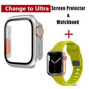 PC Glass Case+Silicone Band Strap Bracelet r Apple Watch 9 8 7 6 Change to Ultra - Picture 1 of 38