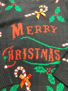 Ugly Merry Christmas Knit Sweater Mistletoe Cane Red/Black/Green Sz Small LS - Picture 1 of 11