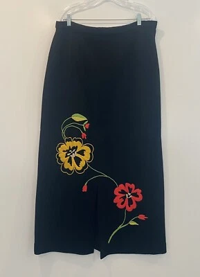 Vintage Womens Mod Gogo Hippie Back Wool Embroidered Maxi Skirt Size 14/16 - Image 1 of 4