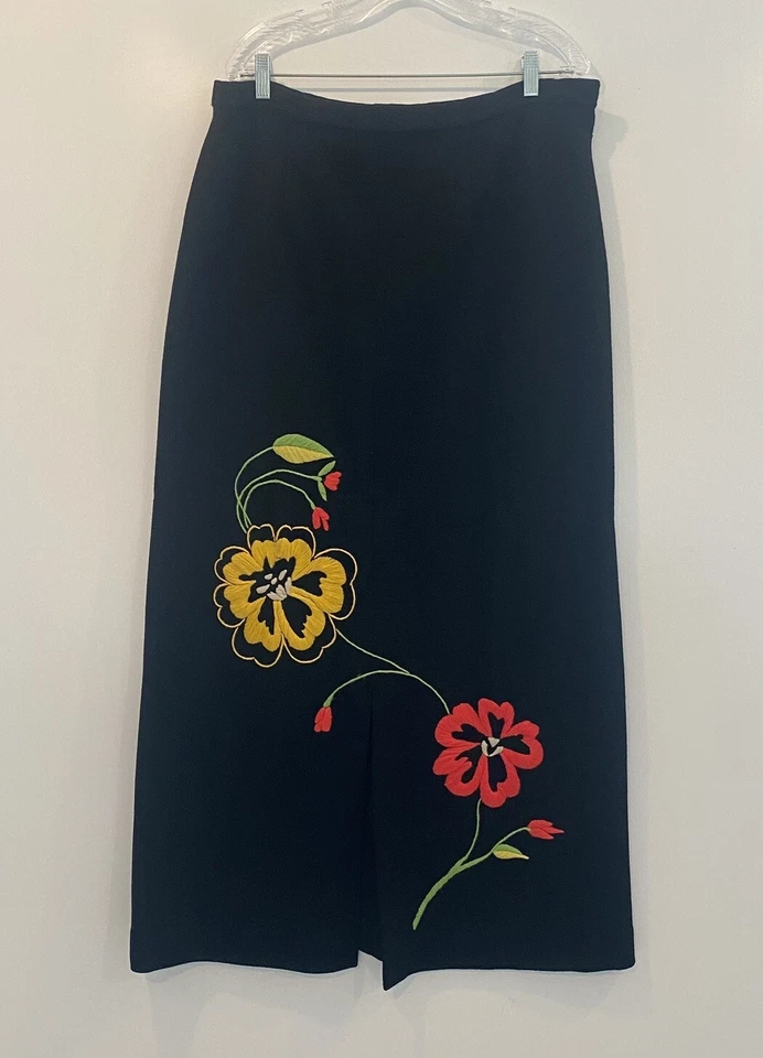 Vintage Womens Mod Gogo Hippie Back Wool Embroidered Maxi Skirt Size 14/16 - Image 1 of 4