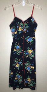 Vestido Midi Negro y Tropical Estampado Tirantes MEDIANO 6-8 Rojo Tirantes y Botones - Imagen 1 de 9