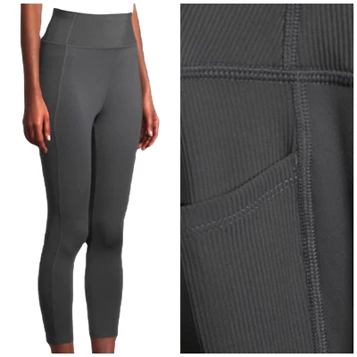 Athletic Works Legging Womens XS Active Performance Capri Pockets Gray Stone Gym - Image 1 of 4