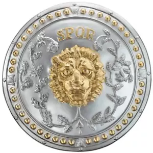 Roman Shield 17" Round Plastic Silver & Gold Lion Crest Prop Shield With Handle - Picture 1 of 4