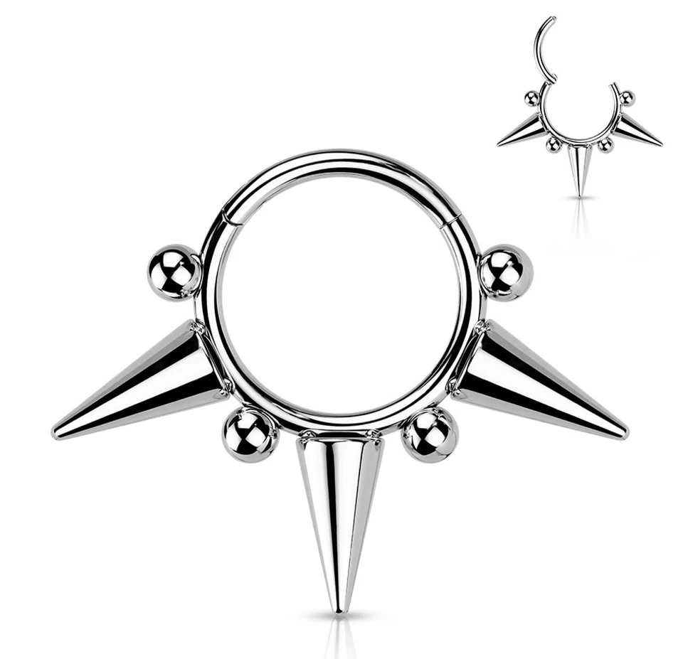Hinged Segment Ring with Spikes and Balls Surgical Steel 1.2mm x 8mm or 10mm - Image 1 of 1