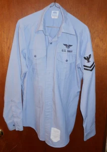 Vintage U.S. NAVY Blue Button Cotton Uniform SS & LS Shirts assorted Size - Picture 1 of 22