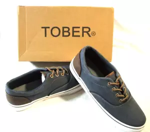 Tober blau Canvas Sneaker Low Top Mode Schuhe weiche Innensohle Freizeit Gr. 8,5 NEU - Bild 1 von 15