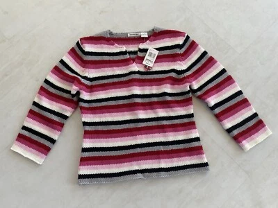 ENERGIE - Juniors Girl’s Pink, Black & Gray Striped V-Neck Sweater - Size L - Image 1 of 4
