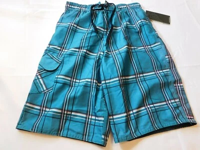 Burnside Boy's Youth Board shorts Swim shorts Dark Teal Plaid Size Variations - Image 1 of 4