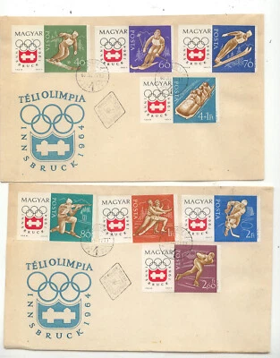 Hungría 1964 Sellos impermeables olímpicos y hoja en portadas Foto 1 de 2