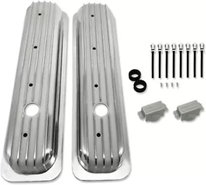 1987-95 SB Chevy Short Polished Finned Center Bolt Aluminum Valve Covers 305 350 - Foto 1 di 5