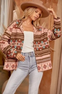 Savanna Jane Women's Southwestern Button-Down Corduroy Jacket - Picture 1 of 5