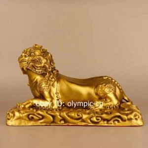 8''brass tiger head unicorn dog ear drago body lion tail kylin foot beast diting - Picture 1 of 9