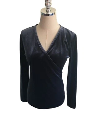 J Crew Navy Velvet Top Small Women's Size Blue  Surplice Blouse Shirt V-Neck  - Image 1 of 4