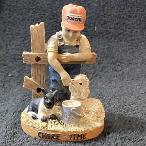 Hermitage Pottery Farm Chore Time Farmer Boy Figurine Cow Pig Sheep Lamb 4.5” - Picture 1 of 10