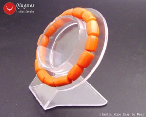 "Pulsera de coral naranja natural genuina de 10-11 mm de grosor para mujer joyería 7,5" - Imagen 1 de 6