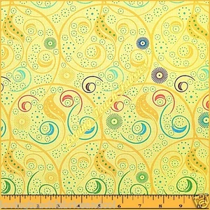 NORTHCOTT "CALIFON HOME" #3002 WIRBEL SPIRALEN GELBER STOFF 1/2 YD. 18" X 44" - Bild 1 von 2