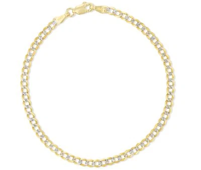 Floreo 10k Two-Tone Gold 3mm Solid  Curb Cuban Chain Bracelet and Anklet - Image 1 of 4