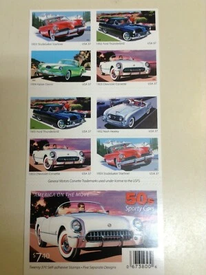 SCOTT 3931 - 3935b BOOKLET OF 20 1950s SPORTY CARS STAMPS 37 CENT FACE MNH 2005 - Image 1 of 2