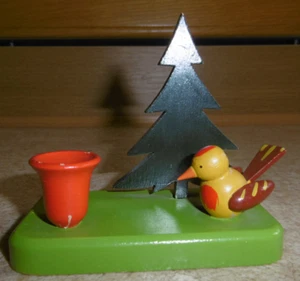 Volkskunst Erzgebirge alter Kerzenhalter Kerzenständer Baum Frühling Vogel Wald - Bild 1 von 12