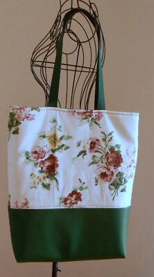 Shopper, Einkaufstasche "Rosen", Boden Kunstleder, selbst genähtes UNIKAT - Bild 1 von 3