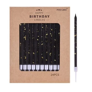 Black Gold Long Thin Birthday Candles Cake Candles Birthday Parties Wedding Deco - Picture 1 of 5