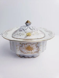 VINTAGE ADLINE CHINA JAPAN CORONET PATTERN COVERED SUGAR BOWL HOME DECOR GOLD WH - Picture 1 of 11
