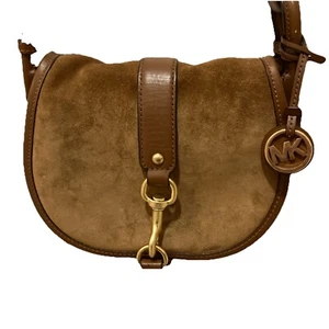 Michael Kors Jamie Medium Saddle Bag Brown Suede Leather Crossbody Shoulder NWT - Picture 1 of 20